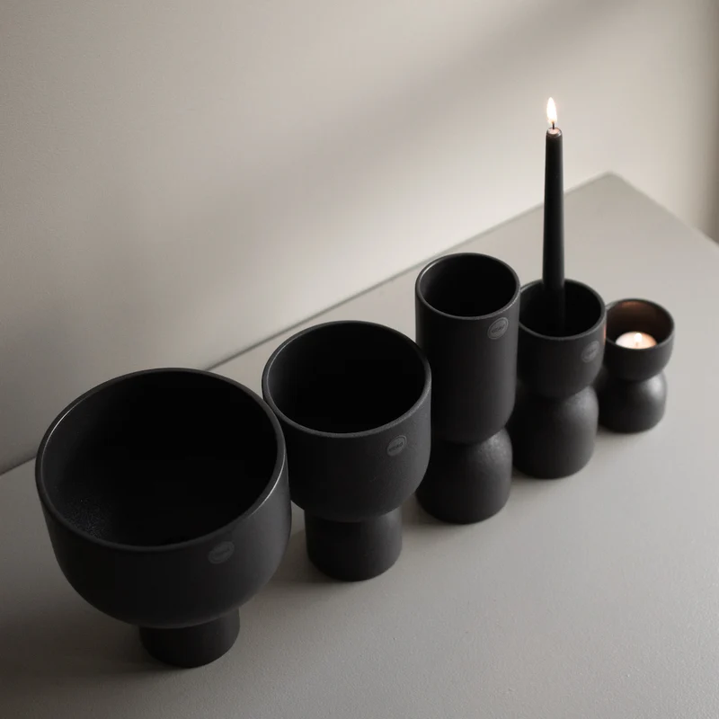 Keramik Kerzenständer Post, schwarz