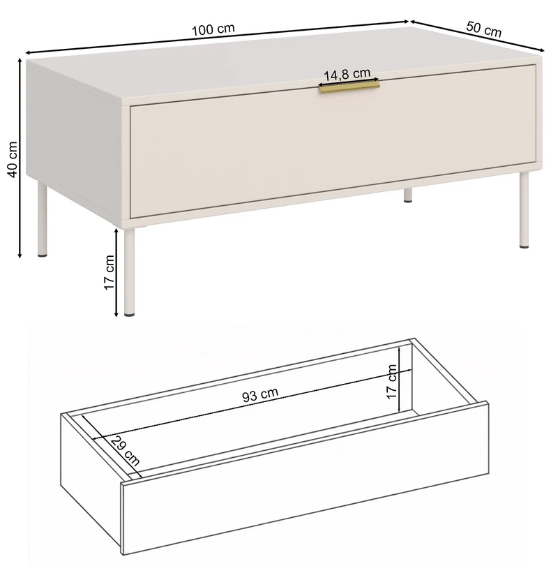 Couchtisch Vena mit Schublade 100x50 cm weiß