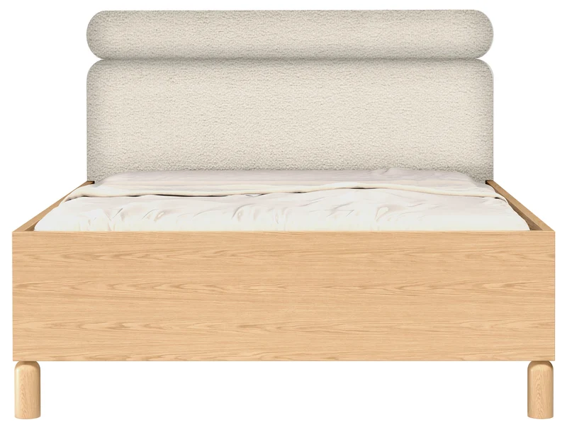 Bett mit gepolstertem Kopfteil 160x200 cm Sanden mit Stauraum und Metallrahmen, cremefarbenes Bouclé, wasserabweisend