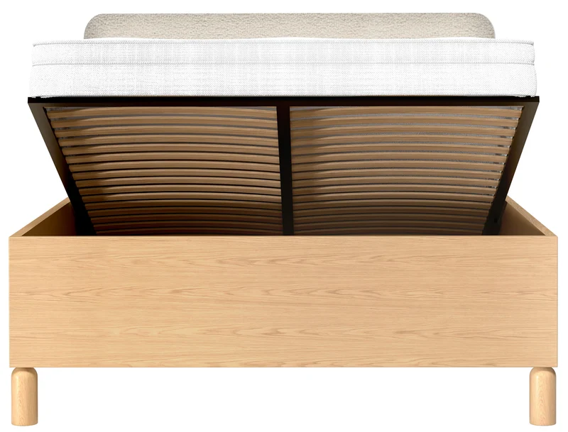 Bett mit gepolstertem Kopfteil 160x200 cm Sanden mit Stauraum und Metallrahmen, cremefarbenes Bouclé, wasserabweisend