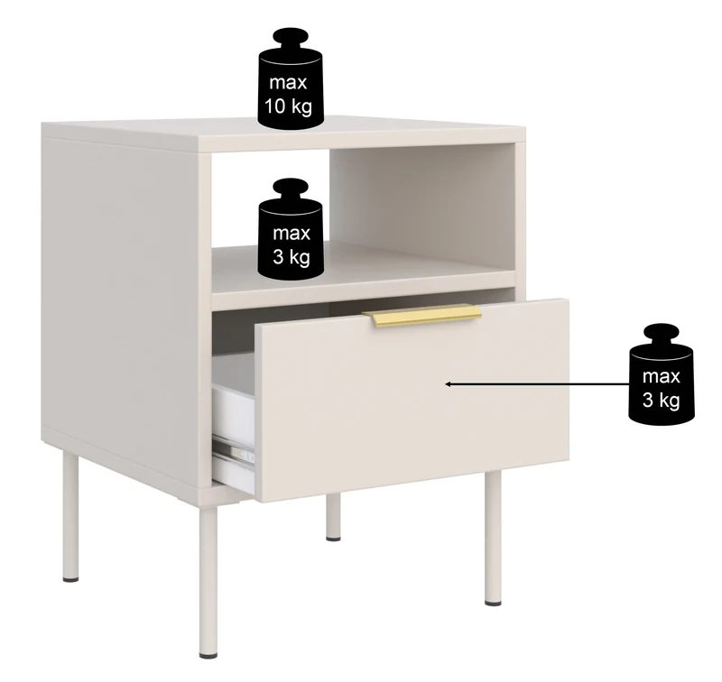 Nachttisch Vena mit Schublade und Fach, 45 cm, weiß