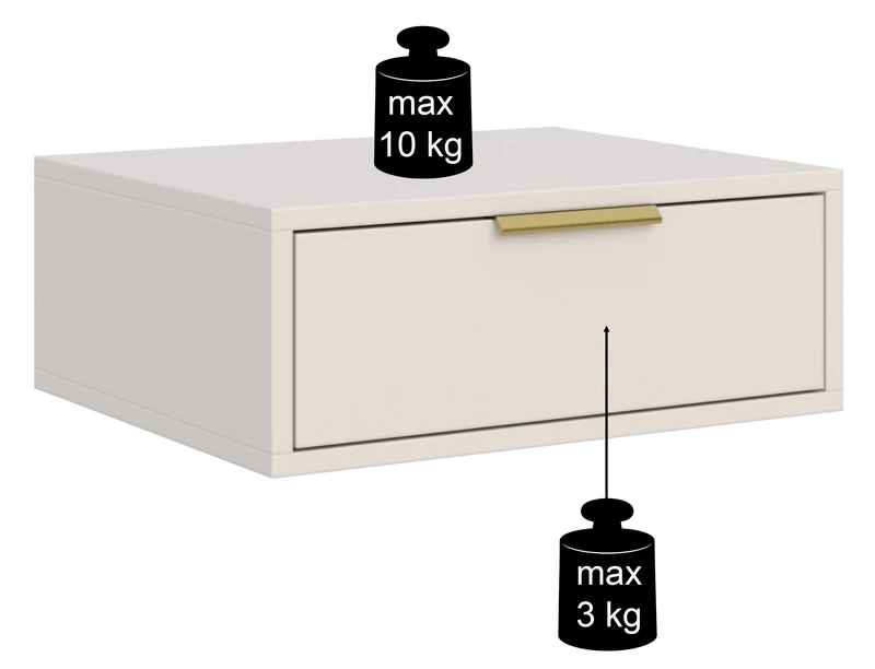 Hängender Nachttisch Vena mit Schublade, 50 cm, weiß