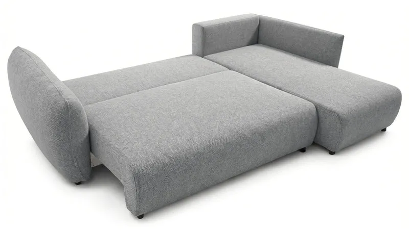 Ecksofa mit Schlafunktion Zordo, L-förmig, rechtsseitig, mit zwei Stauraumfächern, grauer Chenille-Stoff
