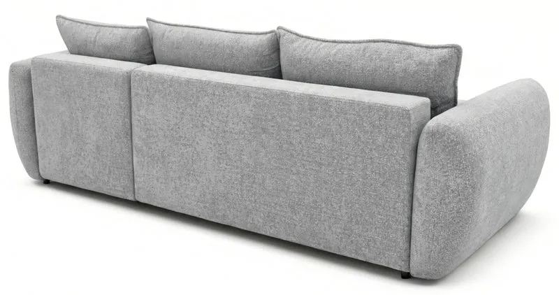 Ecksofa mit Schlafunktion Zordo, L-förmig, rechtsseitig, mit zwei Stauraumfächern, grauer Chenille-Stoff