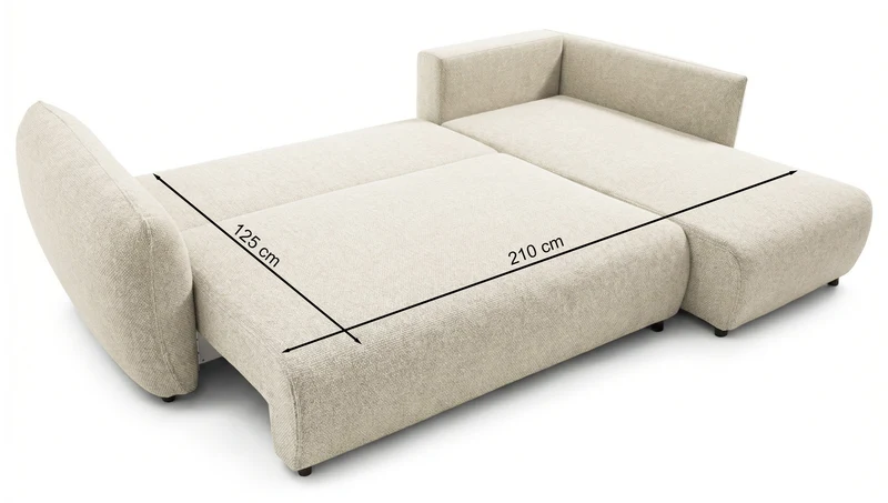 Ecksofa mit Schlaffunktion Zordo, L-förmig, linksseitig, mit zwei Stauraumfächern, hellbrauner Chenille-Stoff