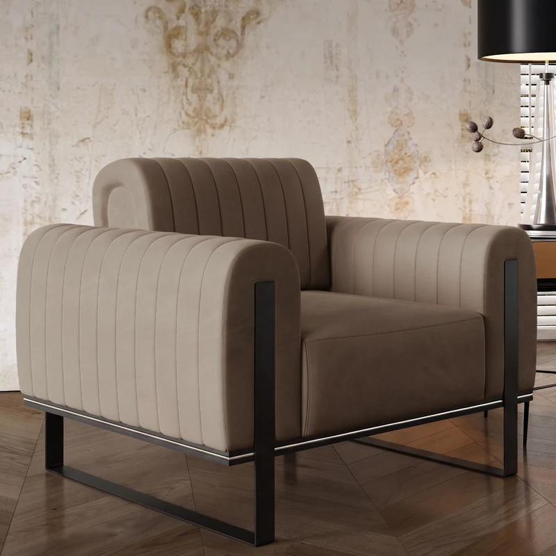 Parissa Schalensitzstuhl beige Velours schwarze Beine