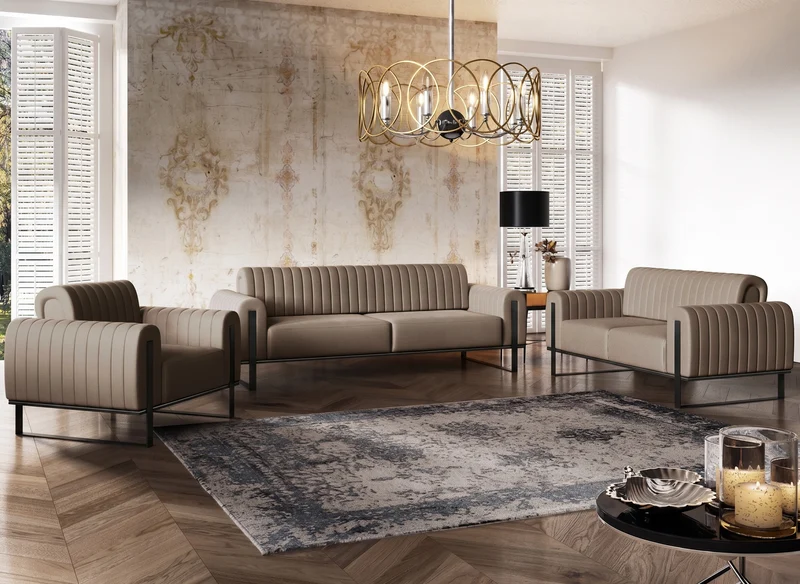 Zweisitziges Sofa Parissa beige Velours schwarze Beine
