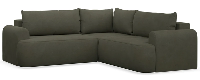 Ecksofa mit Schlaffunktion, Ovo, L-förmig, universell, olivgrüner, leicht zu reinigender Samtbezug