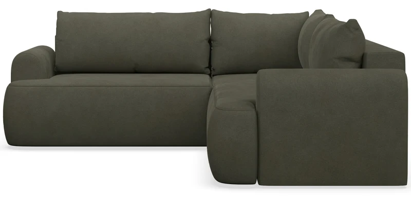 Ecksofa mit Schlaffunktion, Ovo, L-förmig, universell, olivgrüner, leicht zu reinigender Samtbezug