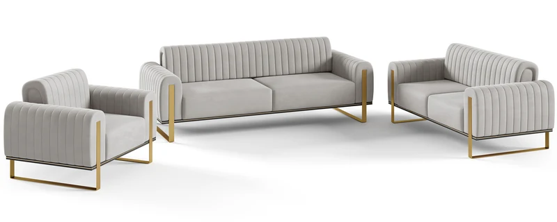 Dreiersofa Parissa in hellgrauem Samt