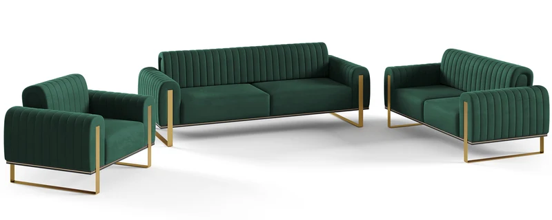 Drei-Sitzer-Sofa Parissa aus grünem Samt