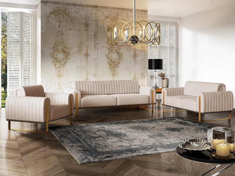 Drei-Sitzer-Sofa Parissa, beige, Samt