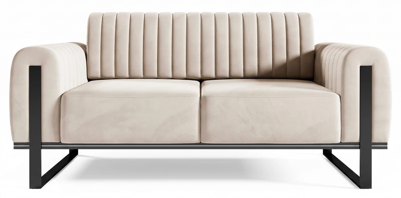 Zweisitziges Sofa Parissa hellbeige Velours schwarze Beine