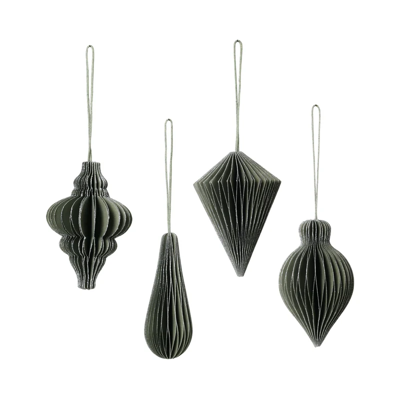 Baumschmuck Mix Papier 4-teilig, dunkelgrün