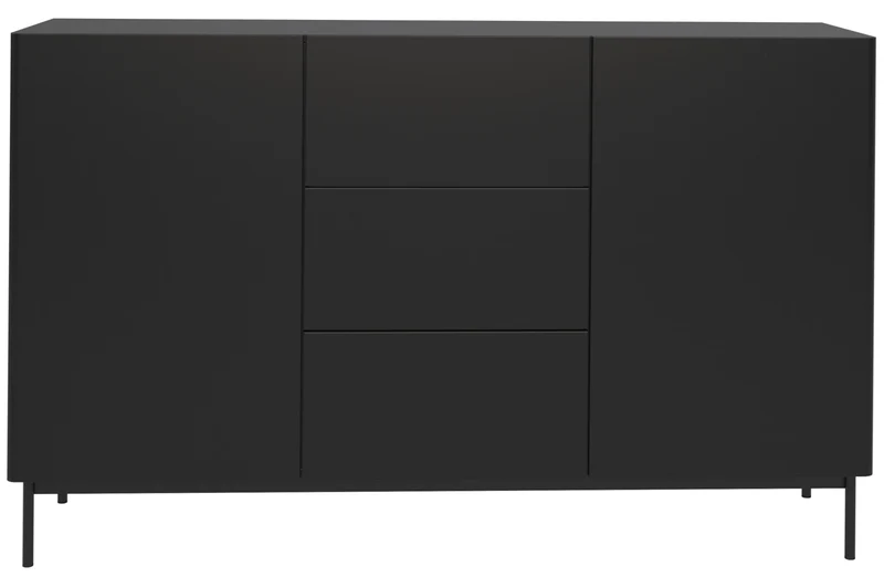 Zweiturige Kommode Olio mit drei Schubladen, 160 cm, schwarz