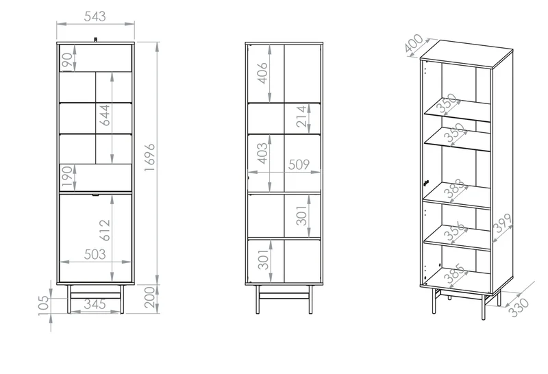 Einzeltüriger Schrank Reynos 54 cm Eiche Mavelie