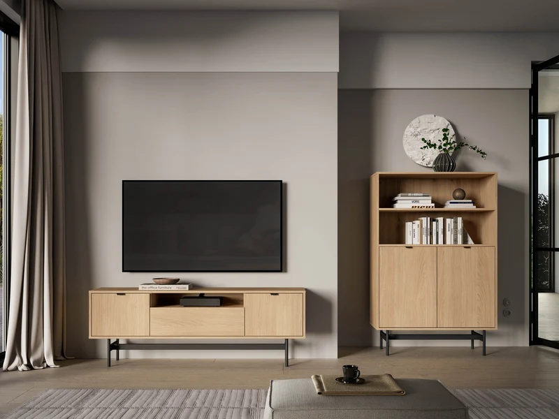 TV-Schrank Reynos, dreitürig, 150 cm, Eiche Mavelie