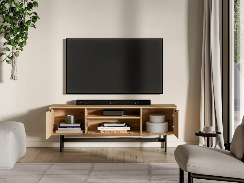 TV-Schrank Reynos, dreitürig, 150 cm, Eiche Mavelie
