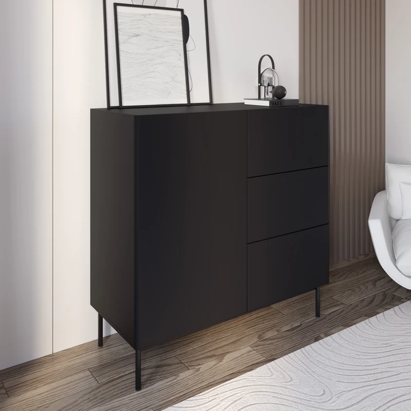 Einflügler Kommode Olio mit drei Schubladen, 100 cm, schwarz
