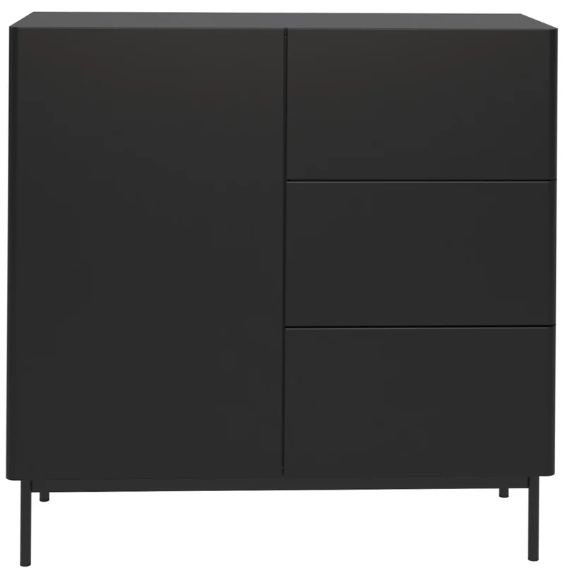 Einflügler Kommode Olio mit drei Schubladen, 100 cm, schwarz