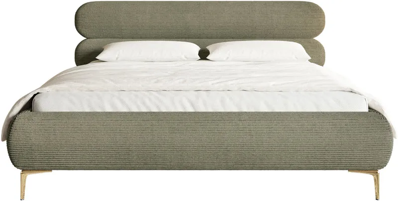 Polsterbett 180x200 cm Roule Cord olivgrüner Cordstoff, goldene Beine