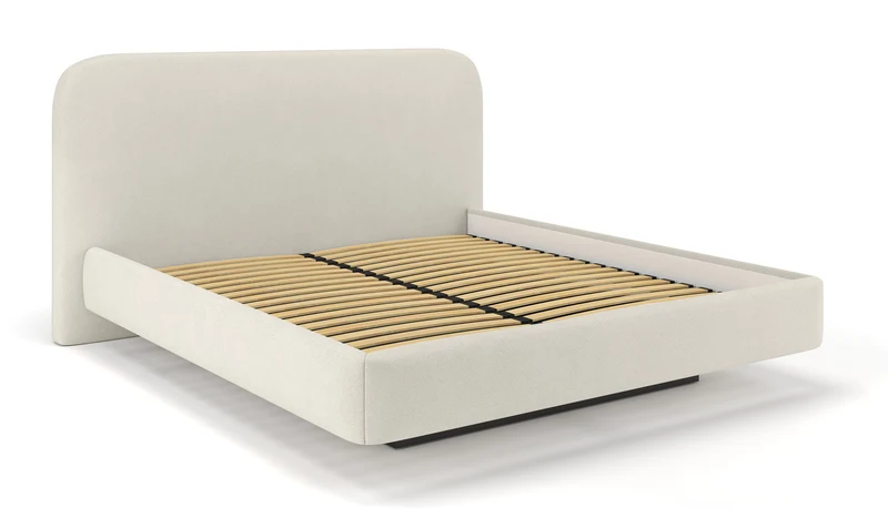 Gepolstertes Bett 120x200 cm Nellado mit Stauraum und Matratze, hellbeiger Chenillestoff