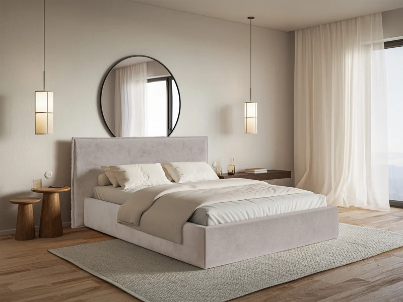 Gepolstertes Bett 160x200 cm Softie mit Stauraum, grau-brauner wasserabweisender Samt, Metallrahmen