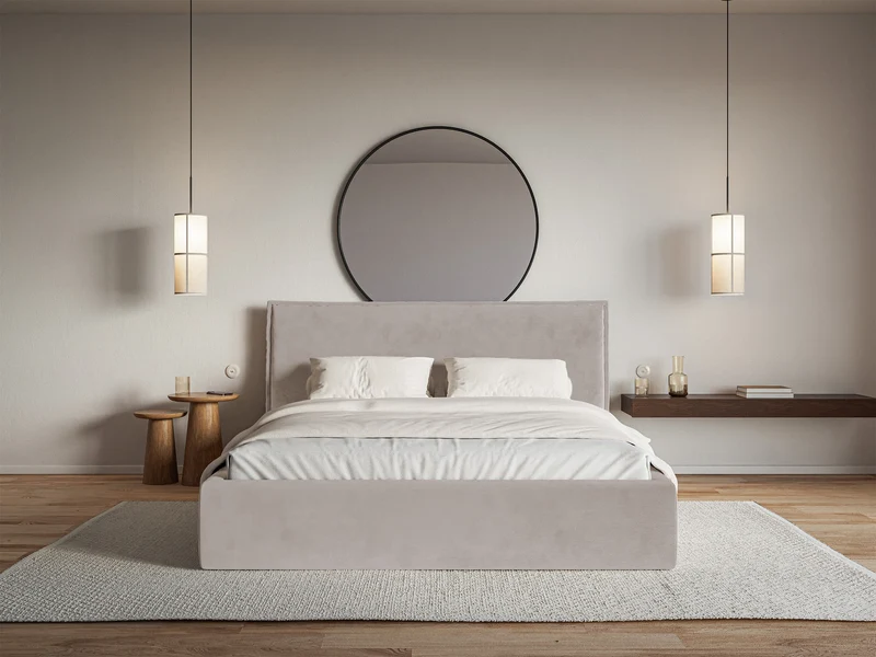 Gepolstertes Bett 160x200 cm Softie mit Stauraum, grau-brauner wasserabweisender Samt, Metallrahmen