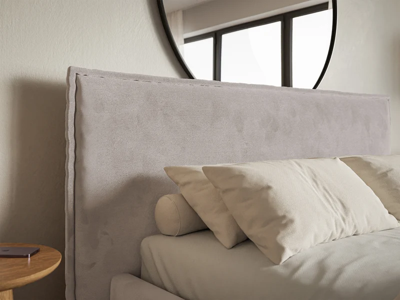 Gepolstertes Bett 160x200 cm Softie mit Stauraum, grau-brauner wasserabweisender Samt, Metallrahmen
