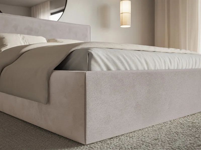 Gepolstertes Bett 160x200 cm Softie mit Stauraum, grau-brauner wasserabweisender Samt, Metallrahmen