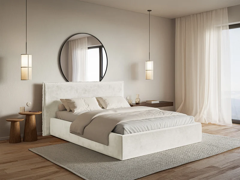 Polstermbett 180x200 cm Softie, hellgraubeige, Velours, wasserabweisend