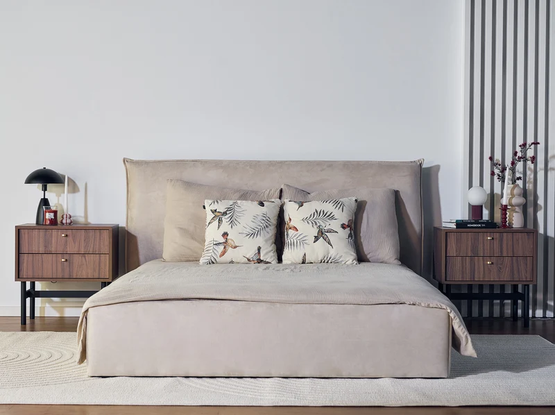 Polsterbett 180x200 cm Softie, beige, wasserabweisender Samt