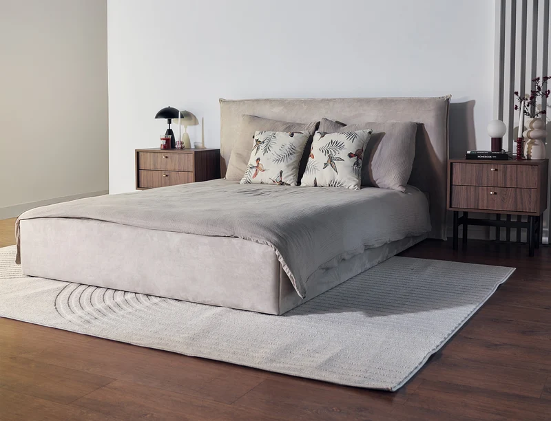 Polsterbett 180x200 cm Softie, beige, wasserabweisender Samt