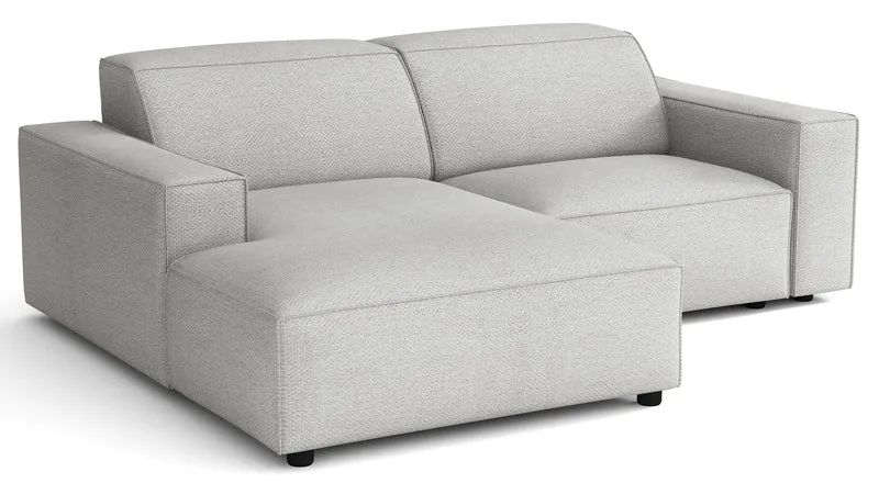 Modulares Ecksofa Sellmo, kleines L-förmiges, linksseitiges, hellgraues, hydrophobes Chenille