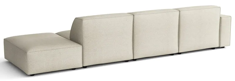 Modulares Ecksofa Sellmo L-förmig mit Pouf, linksseitig, cremefarben, hydrophobes Chenille