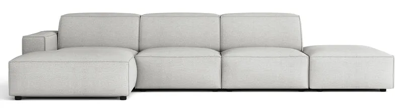Modulares Ecksofa Sellmo, L-förmig mit Pouf, linksseitig, hellgrauer hydrophober Chenillestoff