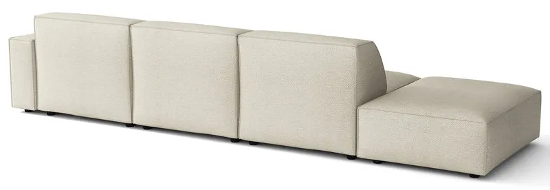 Modulares Ecksofa Sellmo, L-förmig, mit Pouf, rechtsseitig, cremefarben, hydrophobes Chenille