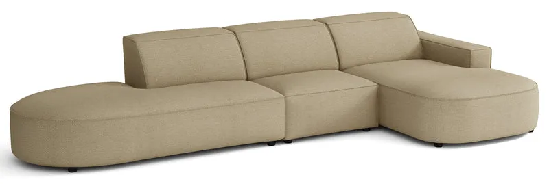 Modulares Ecksofa Sallmo, L-förmig, rechtsseitig, dunkelbeige, hydrophobes Chenille