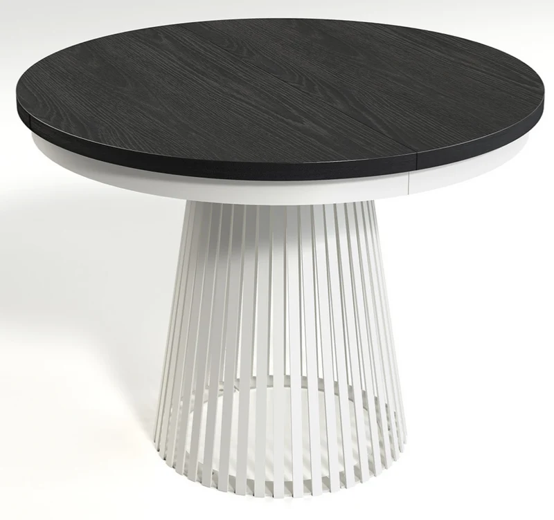 Ausziehbarer Esstisch Garda rund 100-180x100 cm schwarz/weiß