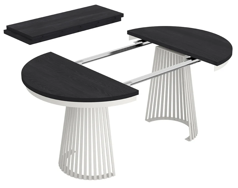 Ausziehbarer Esstisch Garda rund 100-180x100 cm schwarz/weiß