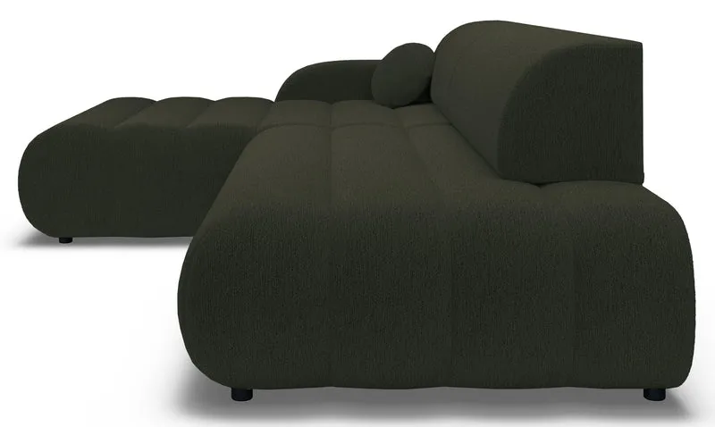 Ecksofa mit Schlaffunktion Arione, L-förmig, linksseitig, mit Stauraum, grüner Chenille-Bezug