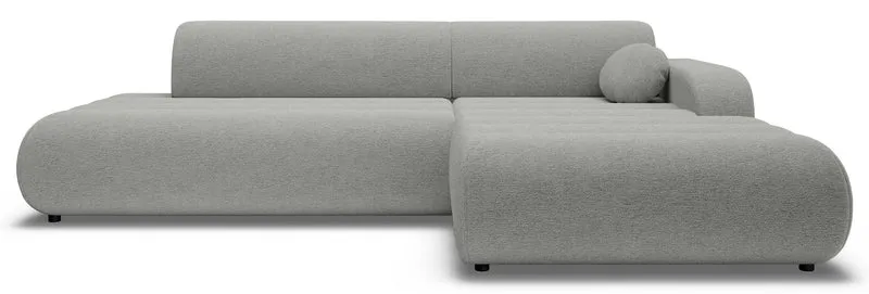 Ecksofa mit Schlaffunktion Arione, L-förmig, rechtsseitig, mit Stauraum, hellgrauer Chenillestoff