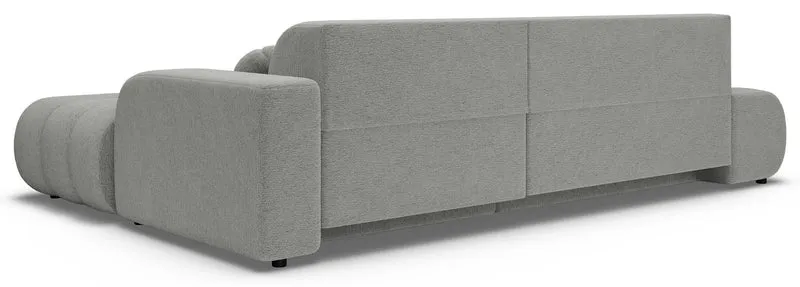 Ecksofa mit Schlaffunktion Arione, L-förmig, rechtsseitig, mit Stauraum, hellgrauer Chenillestoff