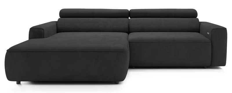 Ecksofa mit elektrischem Auszug Fando, L-förmig, linksseitig, dunkelgrauer Samt