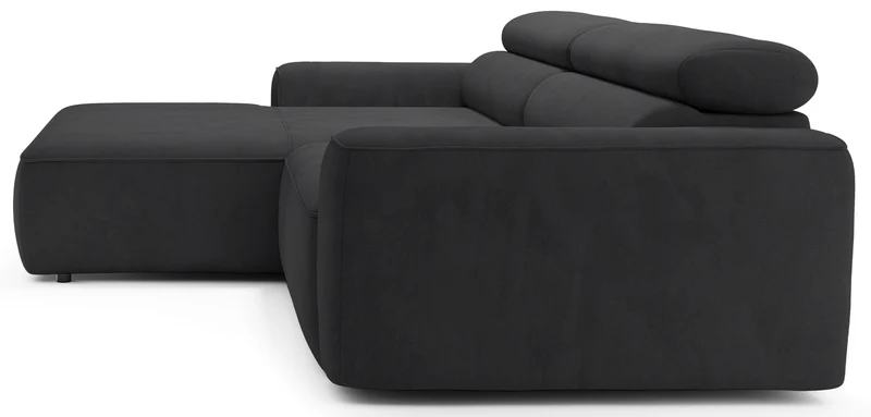 Ecksofa mit elektrischem Auszug Fando, L-förmig, linksseitig, dunkelgrauer Samt