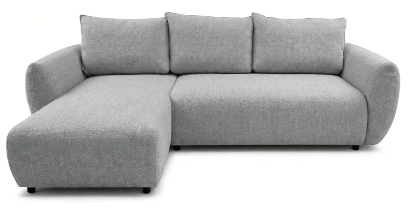 Ecksofa mit Schlaffunktion Zordo, L-förmig, linksseitig, mit zwei Stauraumfächern, grauer Chenille-Stoff