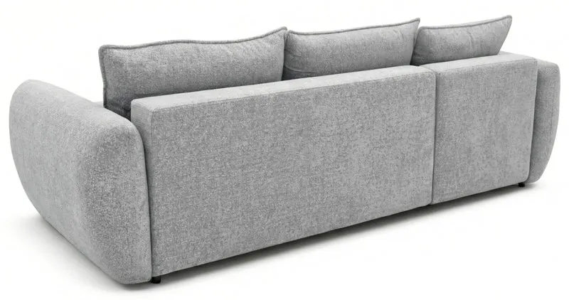 Ecksofa mit Schlaffunktion Zordo, L-förmig, linksseitig, mit zwei Stauraumfächern, grauer Chenille-Stoff