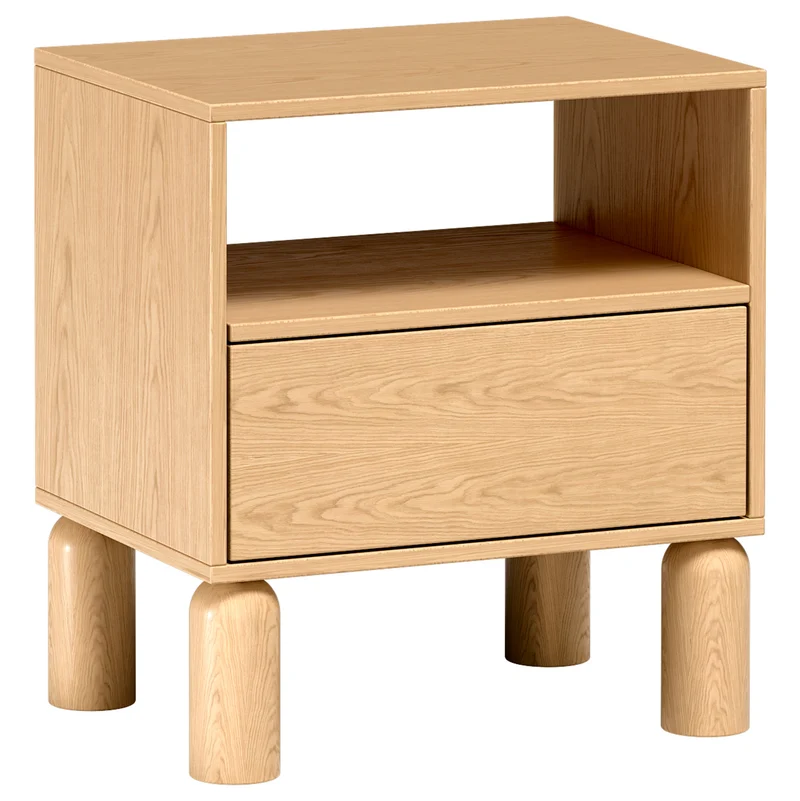 Nachttisch Sanden mit Schublade und Fach, 54 cm, Eiche Bookmatch