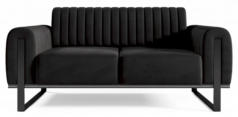 Zweisitziges Sofa Parissa, schwarzer Samt, schwarze Beine