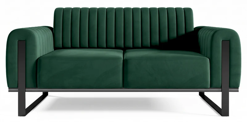 Zweisitziges Sofa Parissa, grüner Samt, schwarze Beine